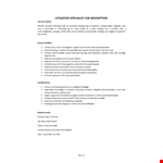 Litigation Specialist Job Description example document template