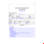 Customer Service Level Agreement Template example document template