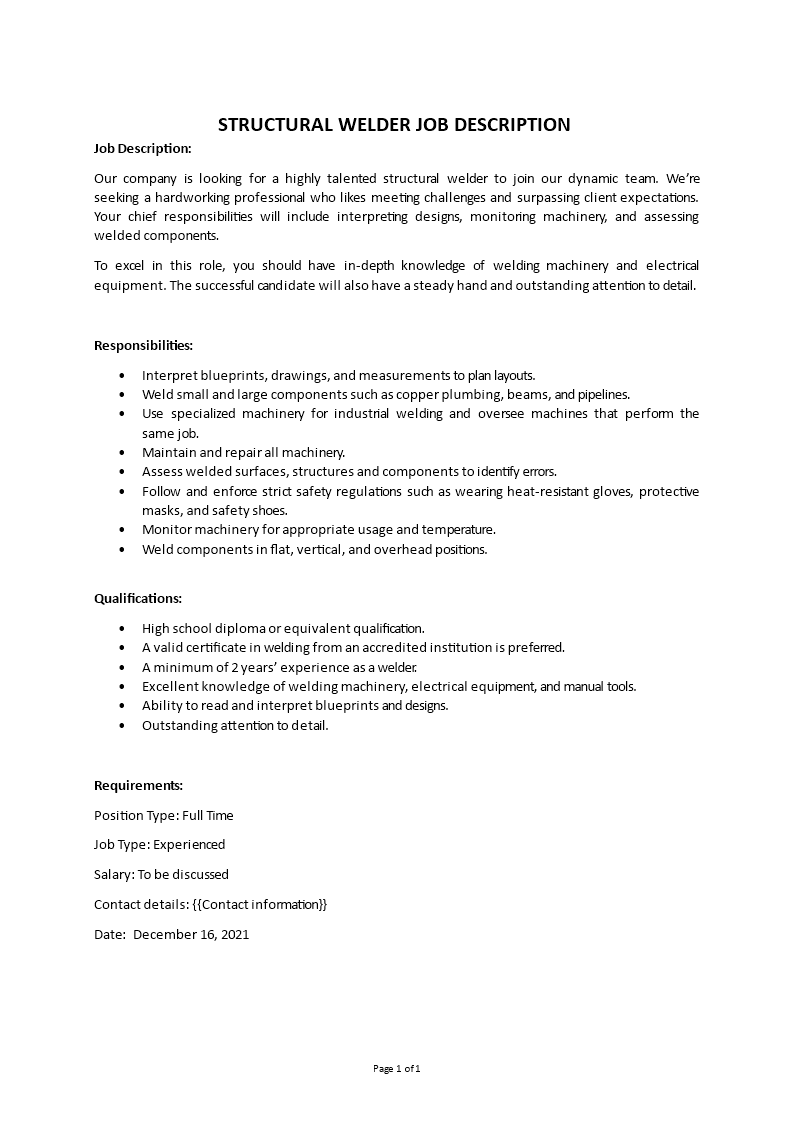 structural welder job description