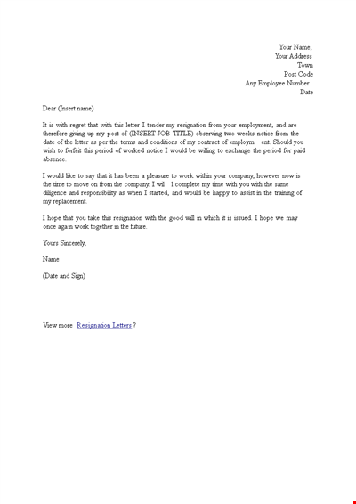 Regretful Resignation: Formal Resignation Letter with Genuine Regret