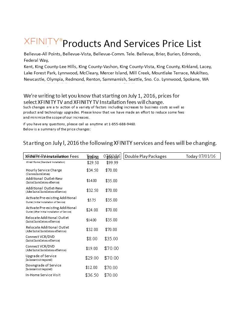 Comcast Rate Changes July Service, Digital & Preferred Bundle