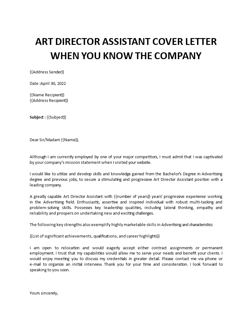 art director assistant cover letter Main Image art director assistant cover letter