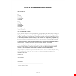 Recommendation Letter for Friend example document template