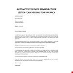 Automotive Service Advisor cover letter example document template