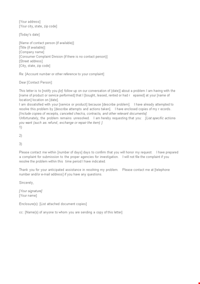 Formal Business Complaint Letter Format