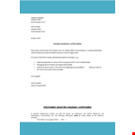 Confirmation Of Employment Letter example document template 