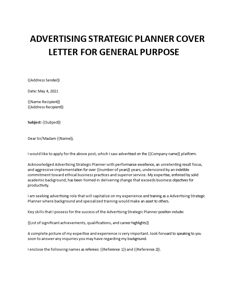 advertising strategic planner cover letter 