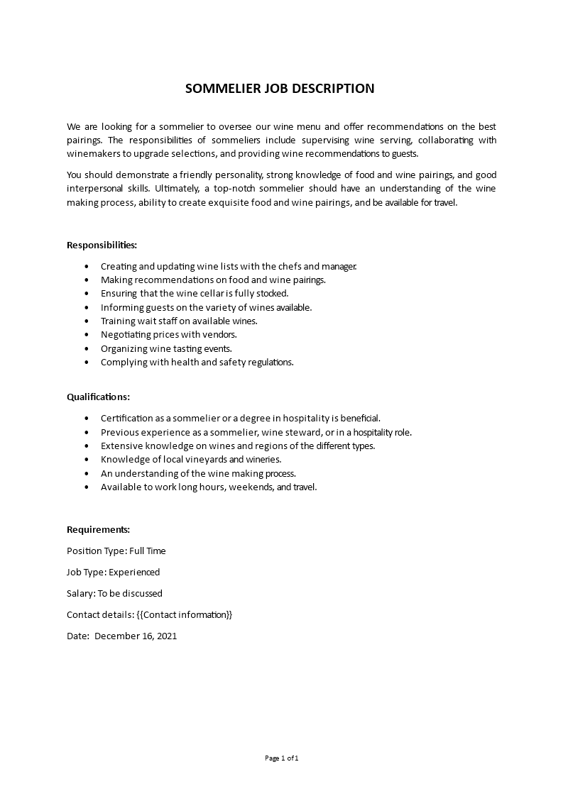 sommelier job description