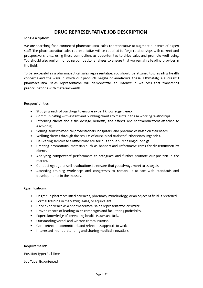 drug representative job description Main Image drug representative job description