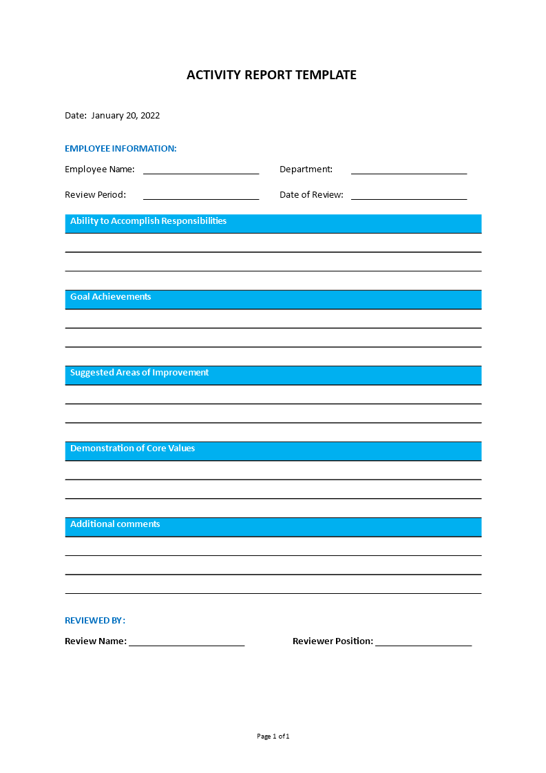 activity report template template