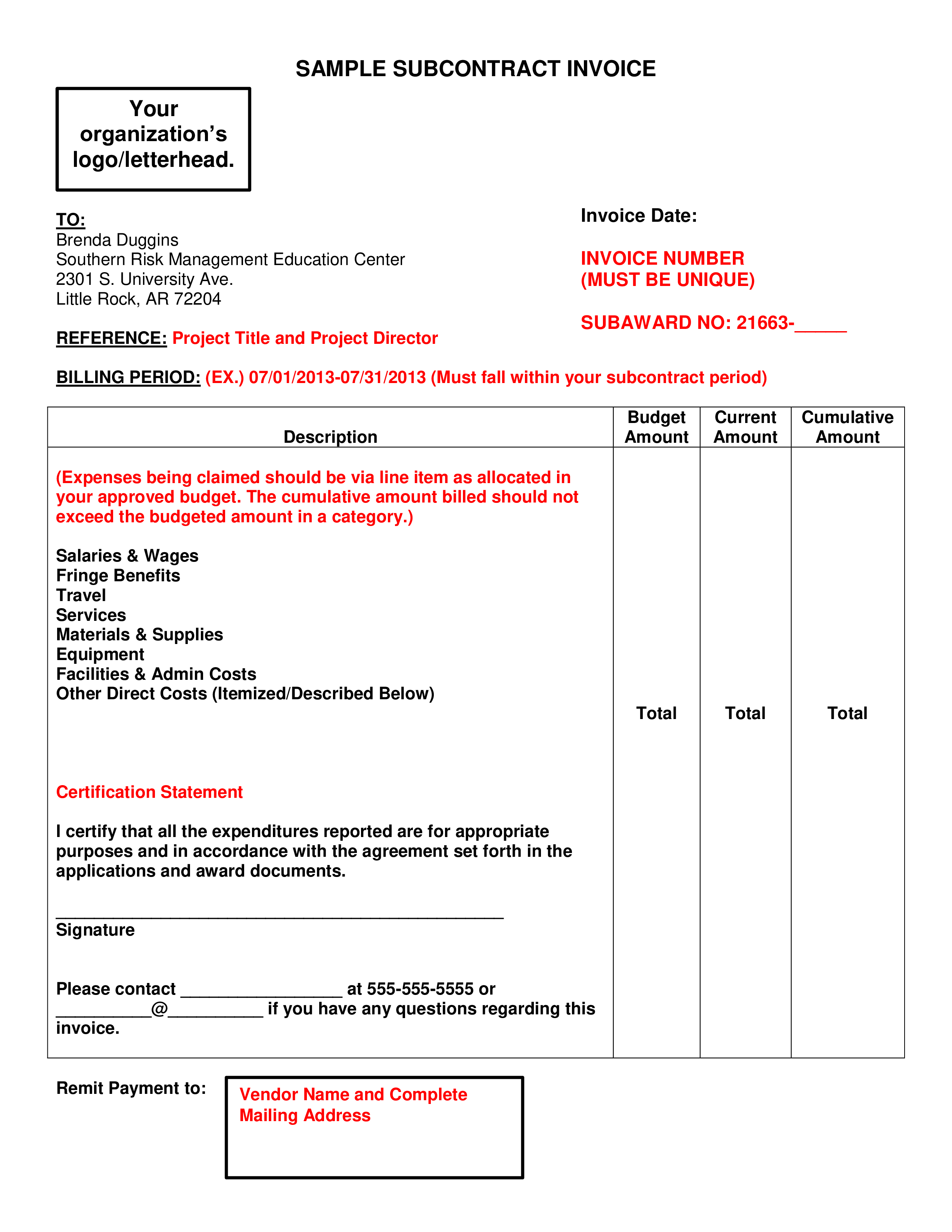 Subcontractor Invoice Template Jmuliqrami