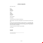 Letter of Character Template example document template