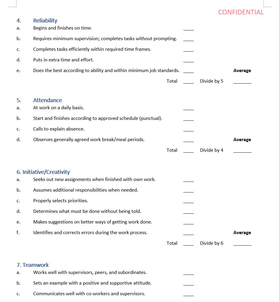 employee review form printable example