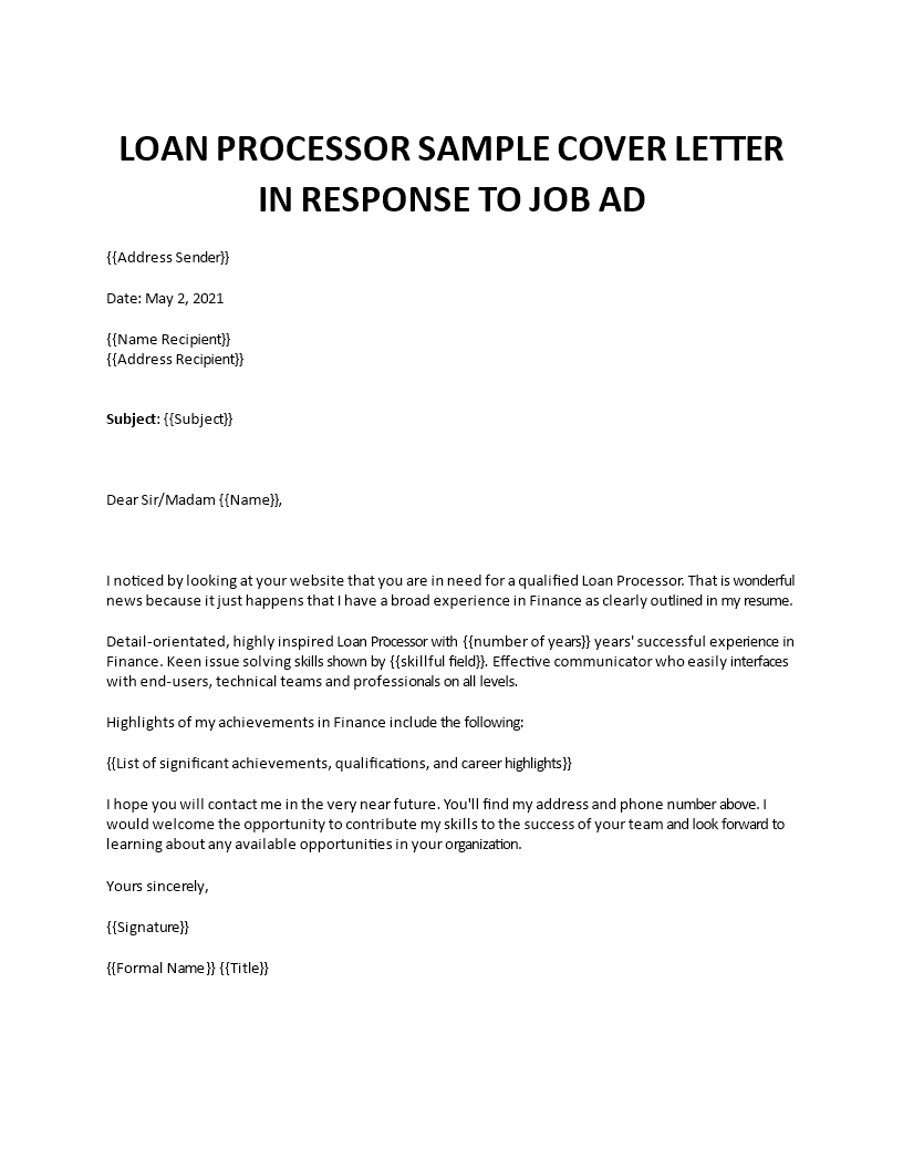 cover letter for a loan application