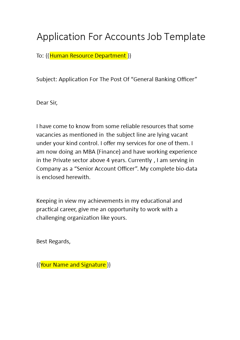 application for accounting job sample
