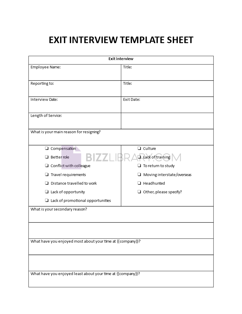 exit interview sheet Main Image exit interview sheet