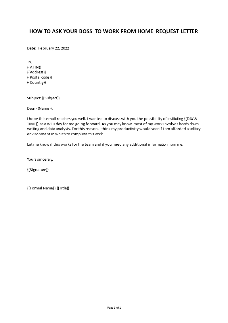 work from home request letter