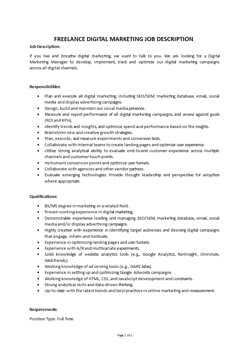 freelance digital marketing job description
