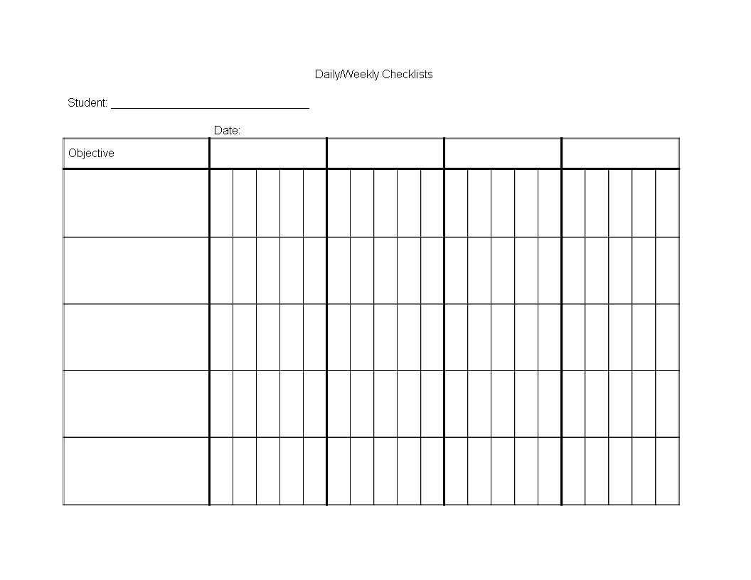Data daily and weekly checklist for students