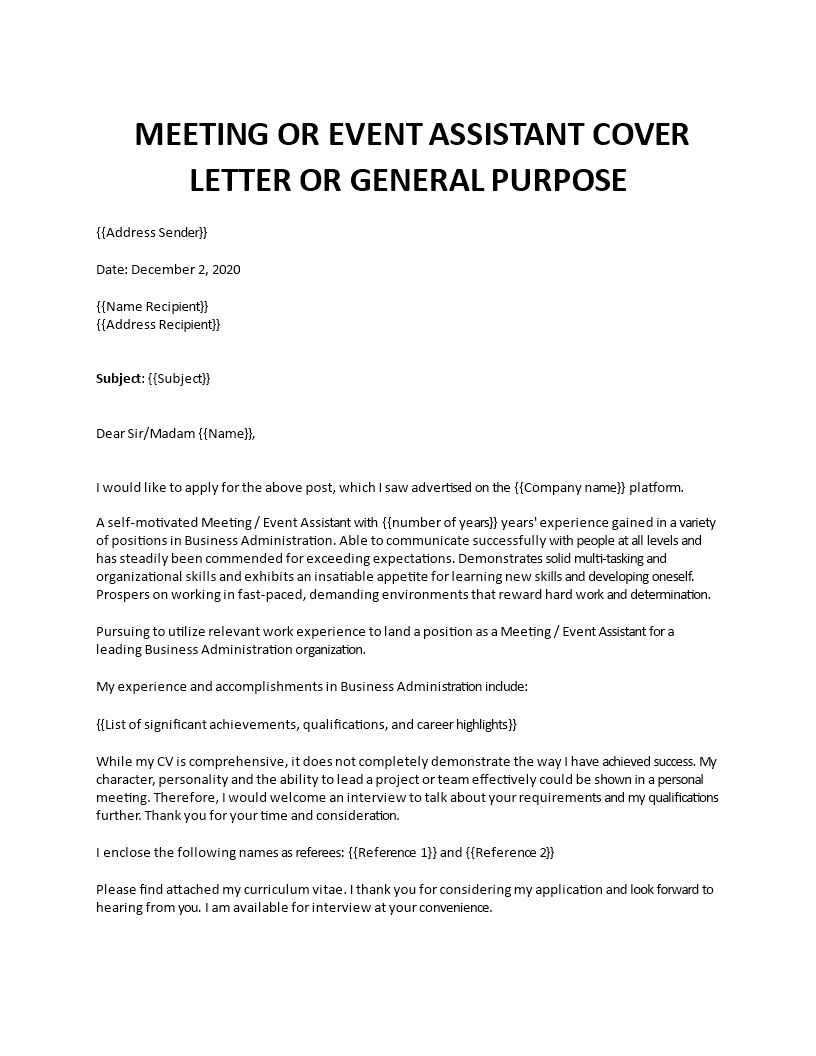 meeting manager cover letter template