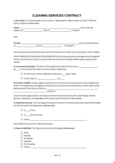 Cleaning Company Service Agreement Template