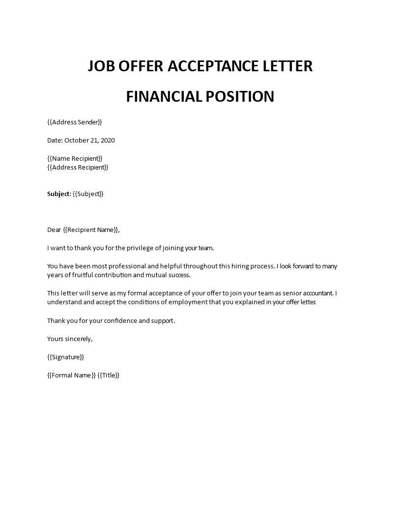 thank you letter job offer accepted template
