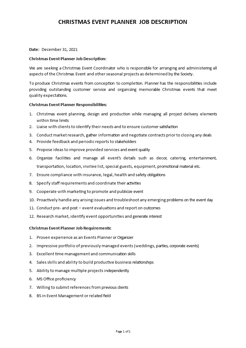 event management job profile