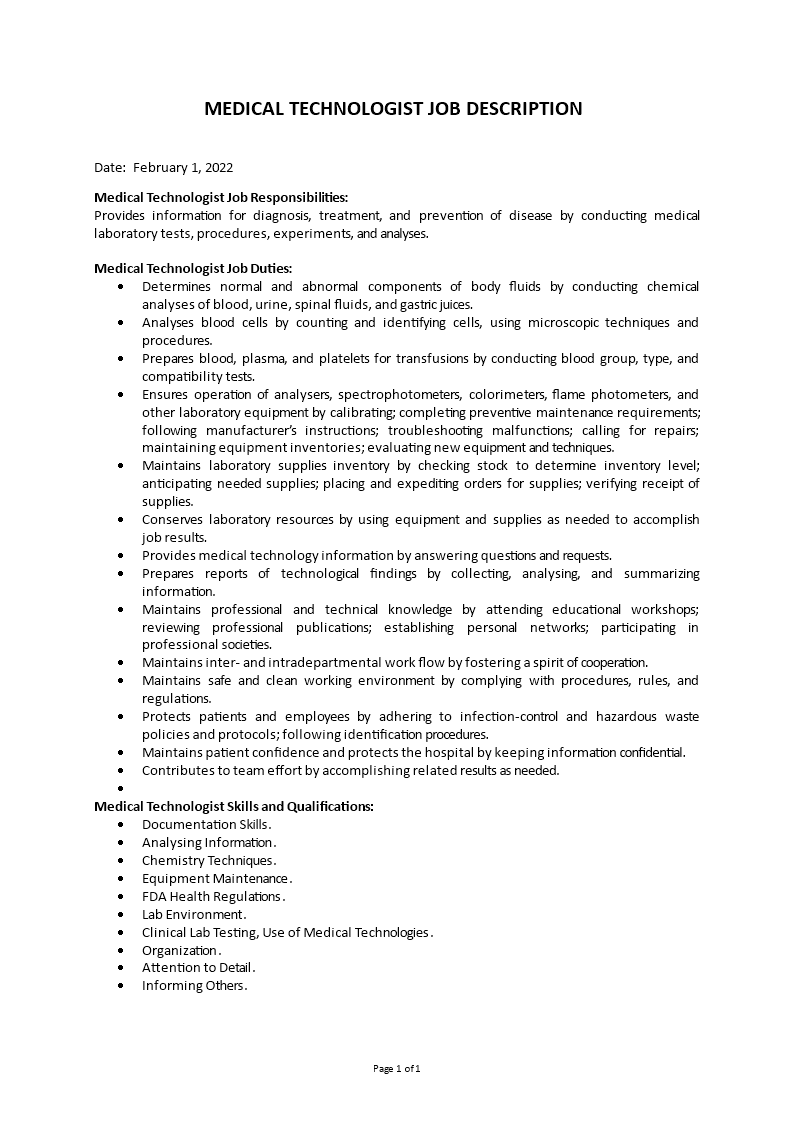 medical technologist job description Main Image medical technologist job description
