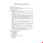 Medical Technologist Job Description example document template