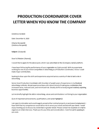 Production Coordinator Cover Letter 