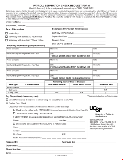 Payroll Separation Notice Template | Employee Check Separation