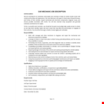 Car Mechanic Job Description example document template