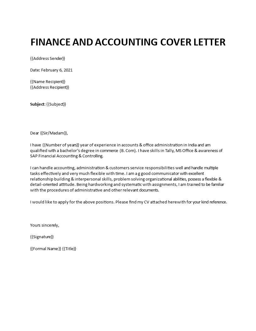 finance position cover letter Main Image finance position cover letter template