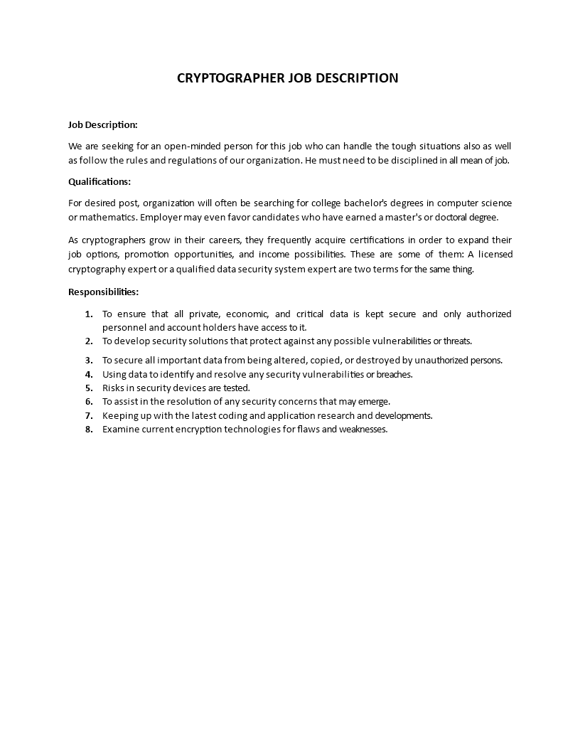 cryptographer job description