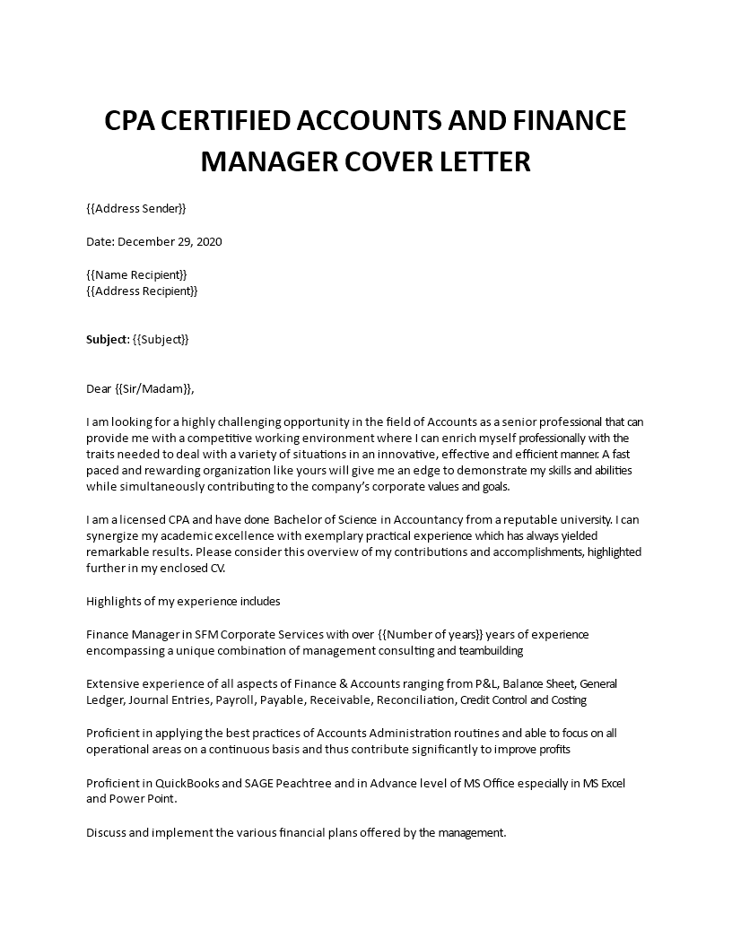 cpa certified accountant cover letter template