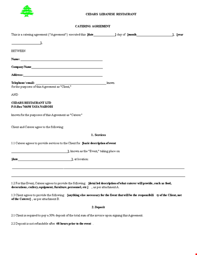 Restaurant Catering Agreement Template - Event Client Agreement | Provide Caterer