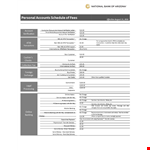 Sample Personal Schedule for Money, Account, Banking & Charges example document template