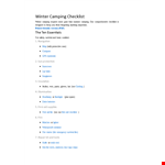 Winter Camping Checklist example document template 