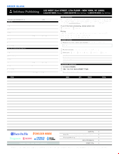 Download Blank Order Form for Publisher - Place Your Order Now, Provide Address for Processing