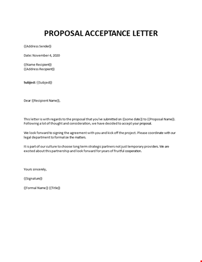 Proposal acceptance letter