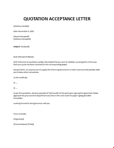 Quotation Acceptance Letter