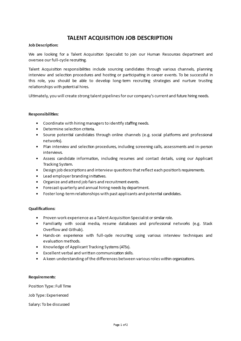 talent acquisition job description