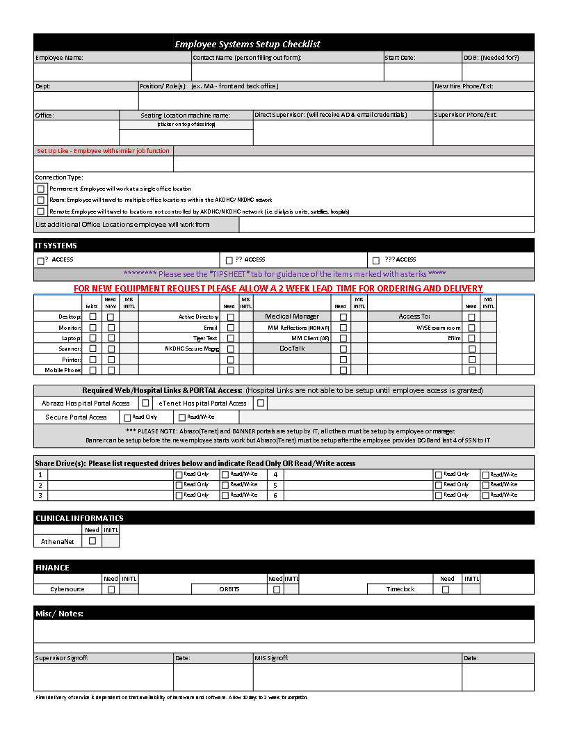 new hire checklist excel template