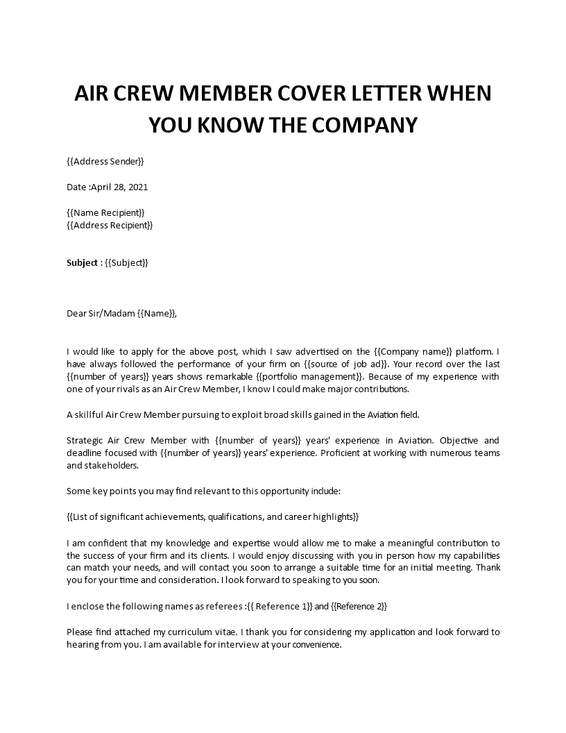 air crew member cover letter