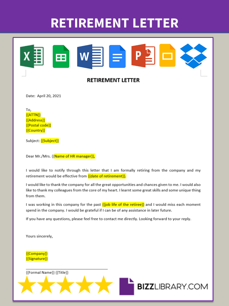 retirement letter sample template