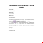 Offer Acceptance Letter example document template 