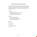 Assistant Branch Manager Job Description example document template