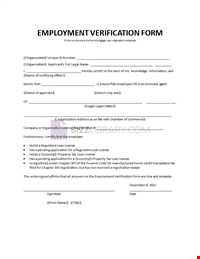 Employment Verification Form for Mortgage