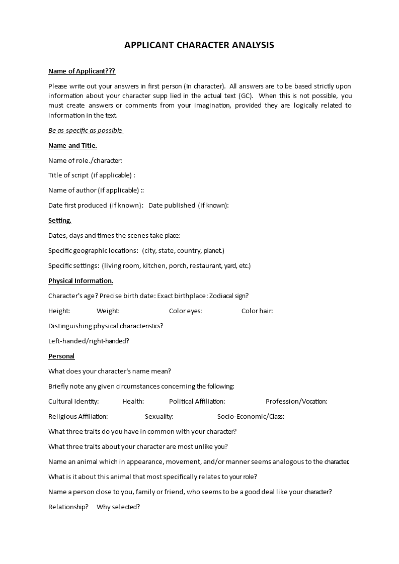 applicant character analysis