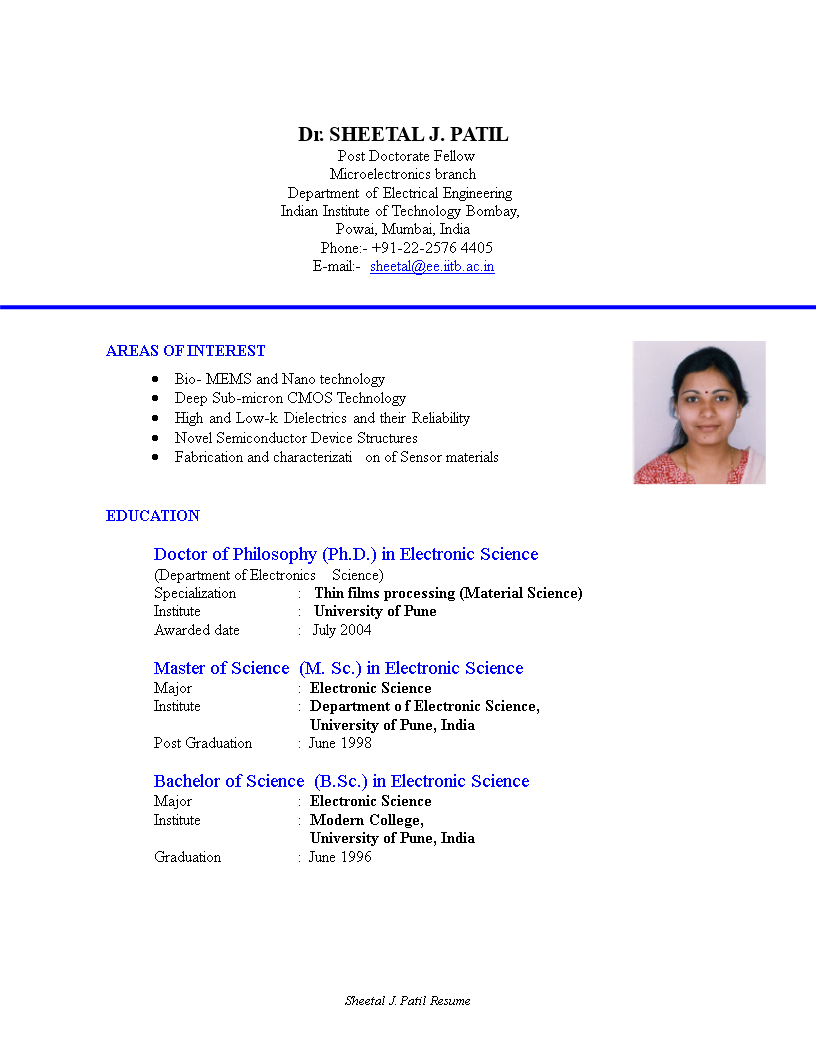 Technical Resume Format Doc